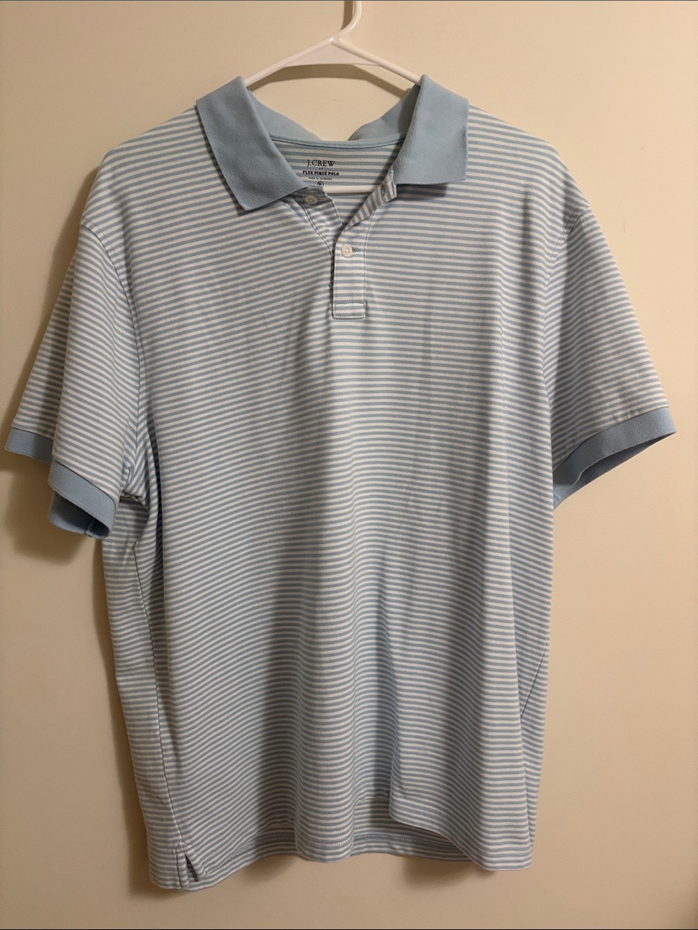 J. Crew Men’s Pale Blue and White Striped Polo